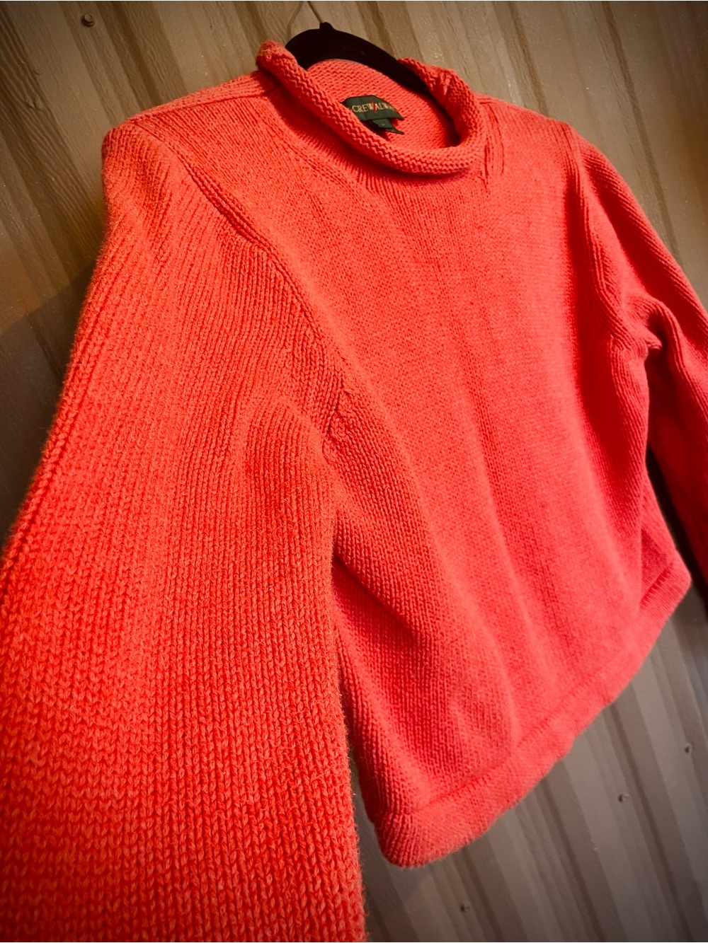 VTG J Crew Always Sweater Wmns Coral Crop Oarsman Roll Neck Fisherman Cotton M/L - Picture 9 of 13
